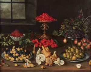 Nature Morte Aux Champignons Et Fruits by Blas de Ledesma