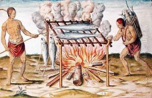Cooking Fish, from Admiranda Narratio..., engraved by Theodore de Bry (1528-98) 1585-88 by John White