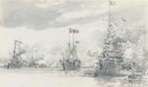 The Royal Yacht Reviewing The French Fleet Off Cowes During Its Visit In August 1905 by Eduardo de Martino