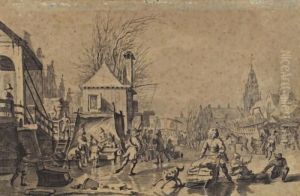 Scene De Patinage Dans Un Village