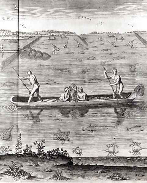 How Indians Catch fish, from Hariot's A Briefe and True Report of ... Virginia, 1590, written and engraved by Theodor de Bry (1528-98) - view 1