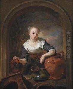 A Kitchen Maid In A Niche With A Jug And Other Earthenware
