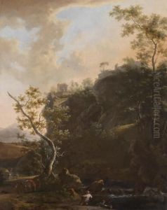 A Southern Mountain Landscape With An Elevated Castle by Frederick De Moucheron