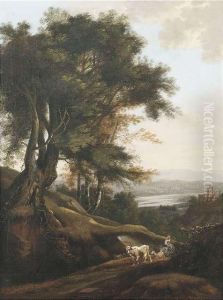 Weite Flusslandschaft Im Abendlicht by Frederick De Moucheron