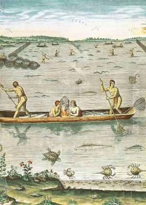 How the Indians Catch their Fish, from Admiranda Narratio..., engraved by Theodore de Bry (1528-98) 1590
