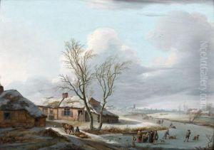 Paysage D'hiver Avec Patineurs by Pierre Francois de Noter
