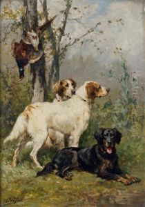 Setters Anglais Devant Un Trophee De Coq-faisan by Charles Olivier De Penne