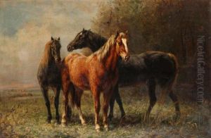 Paarden In Landschap by Edmond De Pratere