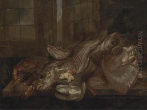 A Kitchen Interior With Fish And A Lobster by Pieter de Putter