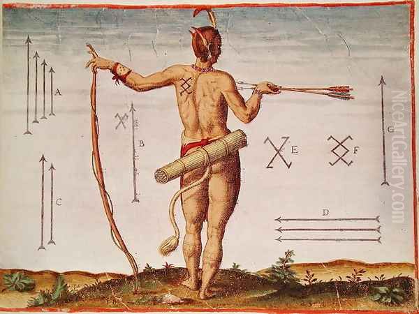 Distinctive Markings of a Warrior of Virginia, from Admiranda Narratio.., engraved by Theodore de Bry (1528-98) 1585-88 - view 1