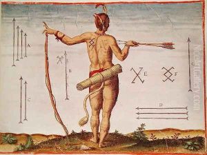 Distinctive Markings of a Warrior of Virginia, from Admiranda Narratio.., engraved by Theodore de Bry (1528-98) 1585-88 Distinctive Markings of a Warrior of Virginia, from Admiranda Narratio.., engraved by Theodore de Bry (1528-98) 1585-88