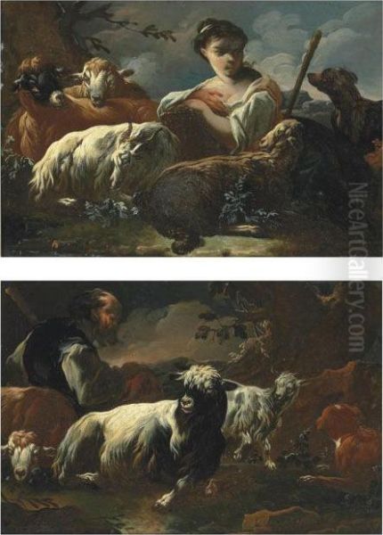 A Herdsman With Goats Resting In A Wooded Landscape - view 1