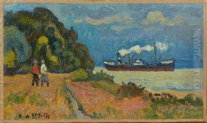 Personnages Vers Villerville Devant Un Cargo