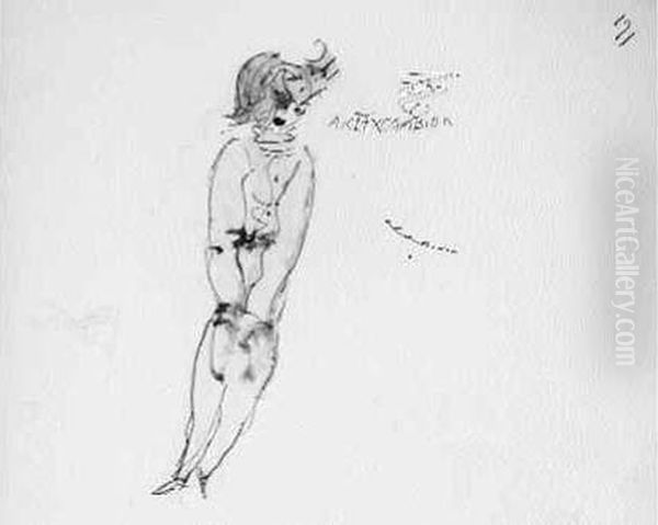 Dessin Original A La Plume Et Au Lavis ; Sur Page 28 X 21,5 Cm.
(trous De Classeur, Tache Et Brulure De Cigarette Sans Toucher Le
Dessin). - view 1