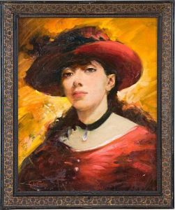 Ritratto Di Donna In Rosso by Giuseppe De Sanctis