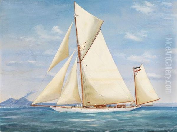 Yacht "navahoe" Unter Der Flagge Des Kaiserlichen Kieler Yachtclubs Vor Neapel - view 1