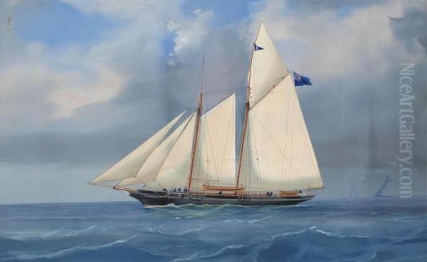 A Racing Schooner Close-hauled At Sea - view 1