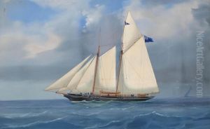 A Racing Schooner Close-hauled At Sea by Antonio de Simone