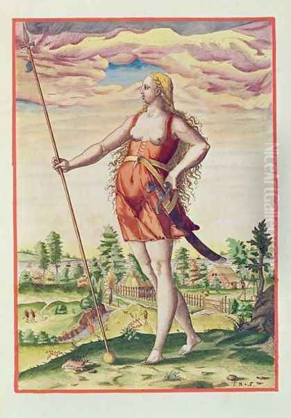 Young Woman from a Neighbouring Tribe to the Picts, from Admiranda Narratio.., engraved by Theodore de Bry (1528-98) 1585-88 - view 1