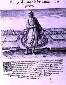 Old Indian Man in his Winter Garment, from A Brief and True Report of the New Found Land of Virginia by Thomas Harriot (1560-1621) engraved by Theodore de Bry (1528-1598) pub. in 1590