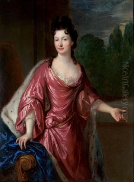 Portrait De Jeune Femme Au Manteau Borde D'hermine - view 1