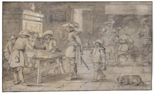 Tavern Scene With Men Gaming by Esaias Van De Velde