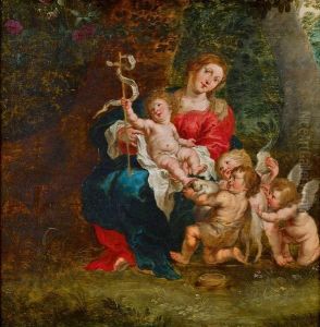 Vierge A L'enfant Avec Saint Jean-baptiste Et Les Anges by Simon de Vos