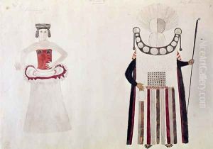 Dancing Girl and Chief Mourner, Costume Sketches made on Tahiti, 1777 by John Webber