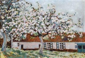 Arbre En Fleurs Devant Une Ferme