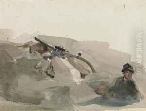 Study Of A Harvester Resting With His Scythe by Peter de Wint