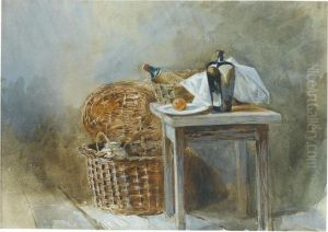 Still Life With Baskets And Bottles On A Table by Peter de Wint