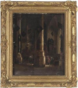 A Church Interior With Figures Conversing by Emanuel de Witte