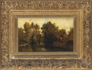 Shooting At A Woodland Pool by Alexandre Gabriel Decamps