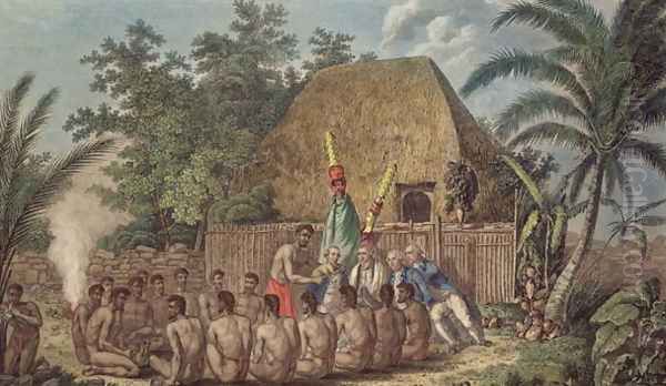 An Offering before Captain Cook in the Sandwich Islands, plate 60 from 'A Voyage to the Pacific Ocean' by James Cook, engraved by Samuel Middiman and John Hall, 1784 - view 1