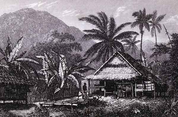 View near Matavai Bay, Otaheite, engraved by Lieutenant Colonel Batty, from an account of the voyage of HMS Bounty by John Barrow, 1835 - view 1