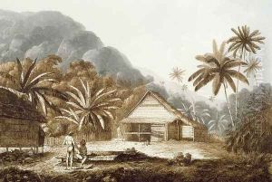 View in the Island of Cracatoa, from Views in the South Seas, pub. 1789 by John Webber