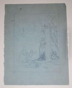 Woman And Children In An Interior by Paul Delamain