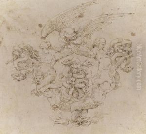 A Cartouche In The Form Of Two 
Mermen With Intertwined Tails Supporting Harpies Whose Wings Support An 
Eagle, With Pairs Of Writhing Serpents At Either Side And With A Group 
Of Four Intertwined Serpents In The Centre