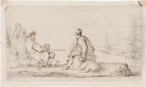Giovane Marinaio E Uomo Anziano Seduti In Riva Al Mare by Stefano della Bella