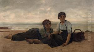 Zwei Junge Frauen Am Strand by Francois Alfred Delobbe