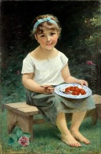 Petite Fille Mangeant Des Fraises by Francois Alfred Delobbe