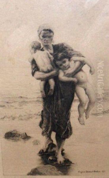 Mother And Children On A Beach - view 1