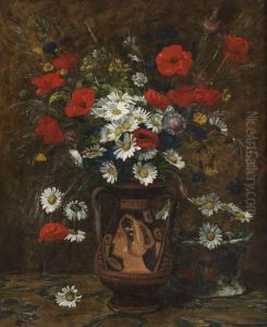 Coquelicots Et Marguerites Dans Un Vase Grec by Charles Desavary