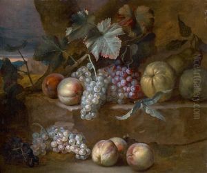 Nature Morte De Raisins Peches Et Poires Sur Un Entablement De Pierre
