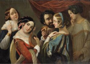 Interlude Musical [style Of Eugene Deveria ; Musical Interlude ; Oil On Canvas] by Eugene Francois Marie Joseph Deveria