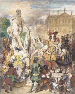 Study For Puget Presenting The
Group Of Milo Of Cortona To Louis Xiv In The Gardens Of Versailles by Eugene Francois Marie Joseph Deveria