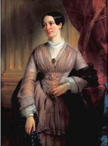 Portrait De Marie-eugenie Deveria, Fille De L'artiste, Circa 1850-55 by Eugene Francois Marie Joseph Deveria
