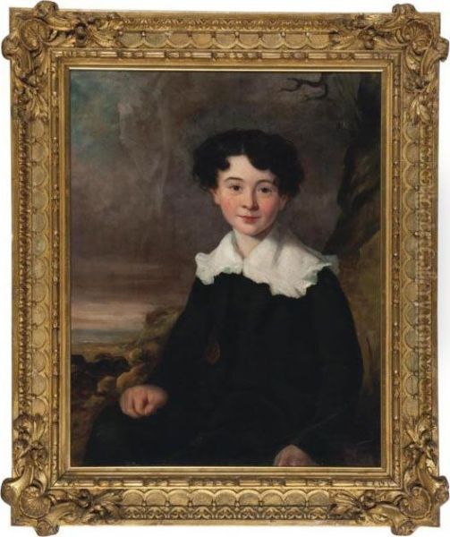 Portrait Of A Boy Wearing A Black Costume And Lace Collar - view 1