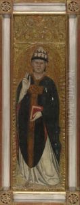 A Male Saint, Holding A Book With One Hand Raised In Benediction. by Taddeo Di Bartolo