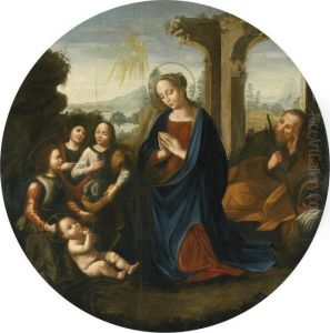 The Holy Family Before A Landscape by Lorenzo Di Credi